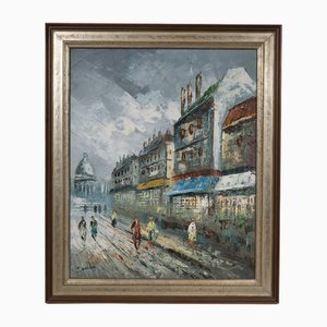J. Austin, Veduta di città impressionista, Olio su tela, 1890-1910, Incorniciato
