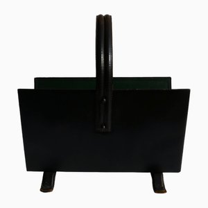 Black Magazine Rack in the style of Jacques Adnet, 1940s
