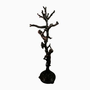 Coat Rack in Wood Carved with Tree and Putti