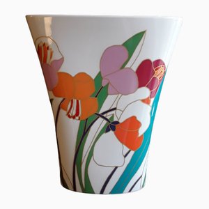 Deutsche Vintage Op-Art Vase aus weißem Porzellan von Wolf Bauer für Rosenthal, 1970er