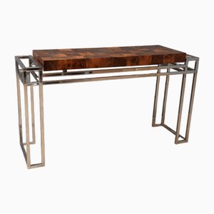 Chrome and Wood Console Table from Aldo Tura, 1970s