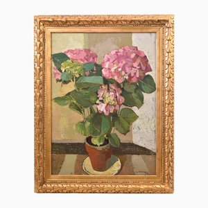 Georges Schirmann, Still Life with Flowers in Vase, 1974, Oil on Canvas, Framed