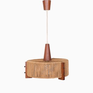 Teak Lamp with Sisal Shade from Temde, Germany, 1960s