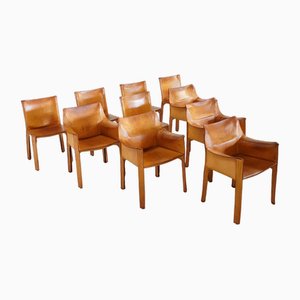 Natural Leather Cab Chairs by Mario Bellini for Cassina, 1990s, Set of 10