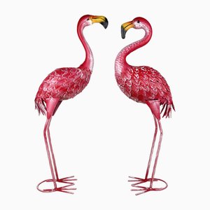 Große Flamingos aus Metall, Italien, 1980er, 2er Set