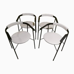 Metal and White Skai Armchairs, Italy, 1980s, Set of 4