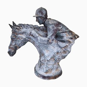 Vintage Tonskulptur eines Reiters zu Pferd