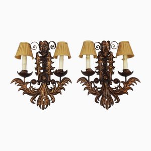 Venetian Mask Sconces in Wrought Iron, 1970s, Set of 2