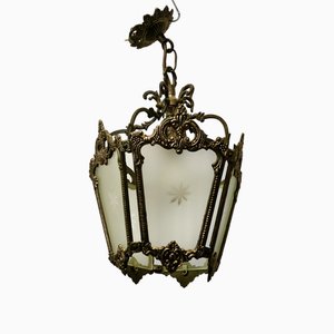 Lampada a sospensione decorativa a forma di lanterna in ottone dorato, Francia