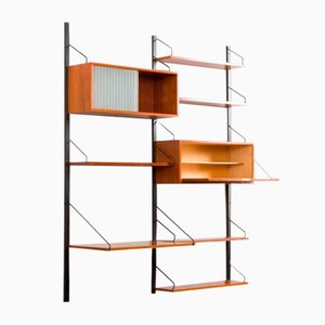 Teak Wall Unit with Desk, Bar and Glass Door Cabinet by Poul Cadovius for Cado, Denmark 1960s