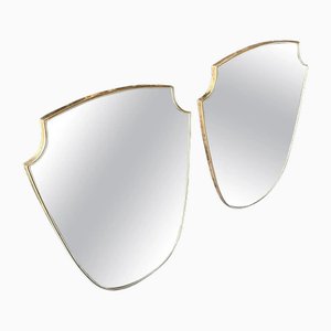 Mid-Century Italian Modern Brass Shield-Shaped Mirrors in the style of Gio Ponti, 1960s, Set of 2