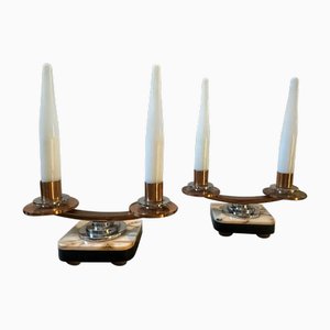 French Art Deco Marble, Copper, Steel and Glass Table Lamps, 1930s, Set of 2