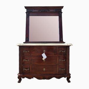 Dressing Table in Mahogany with Marble Countertop with Mirror, Set of 2