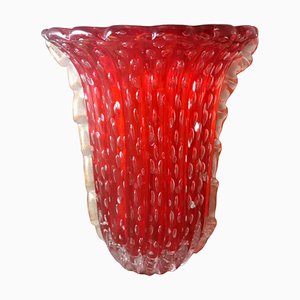 Vase Vintage en Verre de Murano Rouge de Barovier & Toso, Italie, 1955