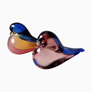 Grands Oiseaux en Verre de Murano Ombragé Sommerso par Archimede Seguso, Set de 2