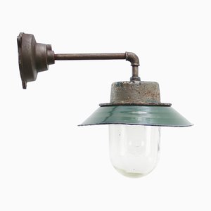 Vintage Industrial Clear Glass and Petrol Enamel Wall Light