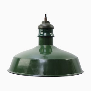 Lampe à Suspension Industrielle Vintage en Émail Vert, États-Unis