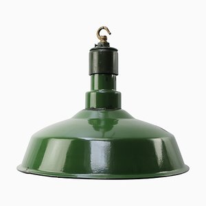 Lámpara colgante industrial estadounidense vintage de esmalte en verde