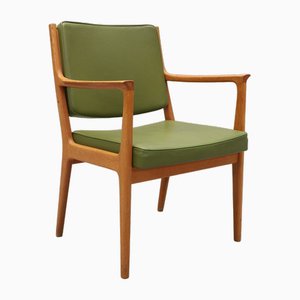 Fauteuil Vintage en Cuir Vert et Noyer par Karl Erik Ekselius pour Jo Carlsson, Suède, 1960s