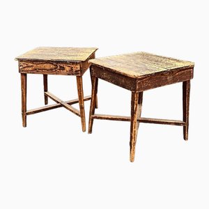 Tables de Travail Industrielles Antiques en Pin, Set de 2