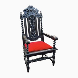 Antique Oak Country House Throne Armchair