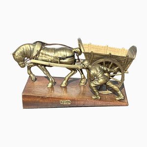 Large Brass Centrepiece of Farmer with His Horse & Cart