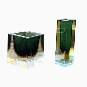 Jarrones Sommerso Mid-Century de cristal de Murano de Flavio Poli. Juego de 2