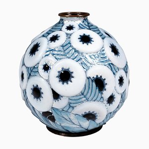 Vase Art Déco Vintage en Émail avec Décor Ornemental par Camille Fauré, 1920