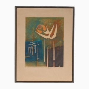 Renee Lubarow for Emilio Jacometti, Piège Pour un Soleil, 1970s, Lithograph, Framed