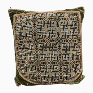 Late 19th Century Green Cushion with Applied Needle Work and Bead Work