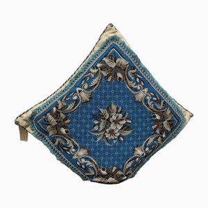 Blaues Kissen mit Perlenstickerei im Spätviktorianischen Stil