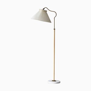 Scandinavian Modern Brass Floor Lamp attributed to Bent Karlby for Lyfa, Denmark, 1940s