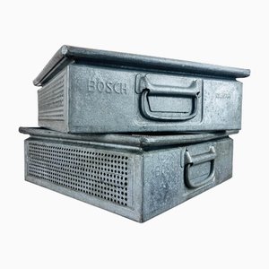 Cajas vintage planas de metal perforado de Bosch, años 40. Juego de 2