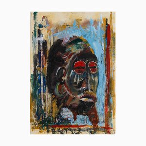 Yves Farbos, African Mask, 1990s, Painting on Cardboard