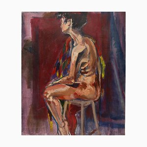 Evelyne Luez, mujer sentada, siglo XX, óleo sobre lienzo
