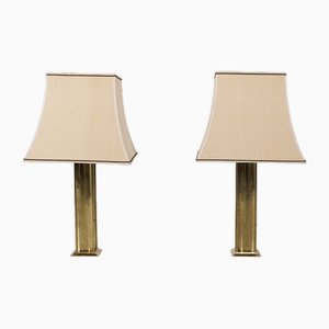 Brass & Silk Table Lamps, 1970s, Set of 2