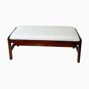 Mid-Century Modern Bench in Wood and White Boucle, Italy, 1960s