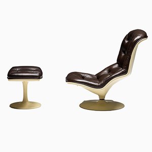 Lounge Chair and Footstool by Georges van Rijck for Beaufort, Belgium, 1970s, Set of 2