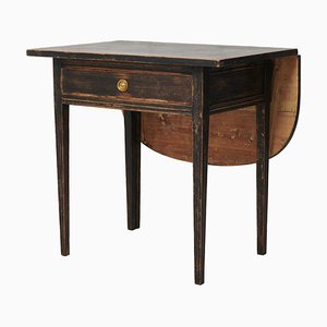 Small Antique Swedish Black Pine Extendable Table in Gustavian Style