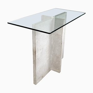 Italian Modern Rectangular Console Table in Glass and Cement, 1980s