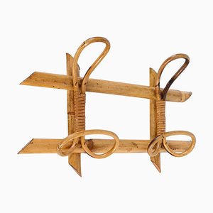 Mid-Century French Riviera Coat Rack in Rattan, Wicker and Bamboo, Italy, 1960s