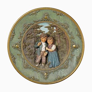 Assiette Murale en Terre Cuite avec Enfants Fantaisistes en Costumes de Fermier par Johann Maresch, 1890s