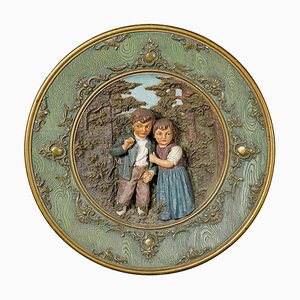 Terracotta Wall Plate with Whimsy Children in Farmer Costumes by Johann Maresch, 1890s