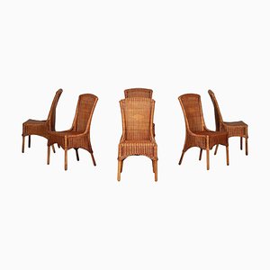 English Wicker Dining Chairs, Mid 20th Century, Set of 6