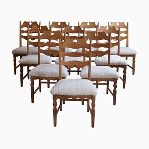 Razorblade Chairs in Oak and Lambswool by Henning Kjærnulf, 1960s, Set of 10