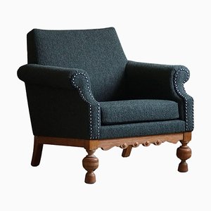 Fauteuil Mid-Century Moderne en Chêne & Bouclé Vert, Danemark, 1950s