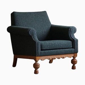 Moderner Dänischer Mid-Century Sessel aus Eiche & Grünem Bouclé, 1950er