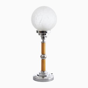 Art Deco Phenolic Table Lamp with Crackle Globe Glass Shade, 1930s