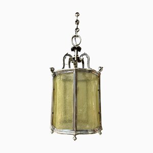 Italian Nickel and Curved Murano Glass Lantern, 1920s
