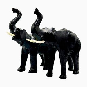 Figura escultural de elefante vintage de cuero, años 60. Juego de 2